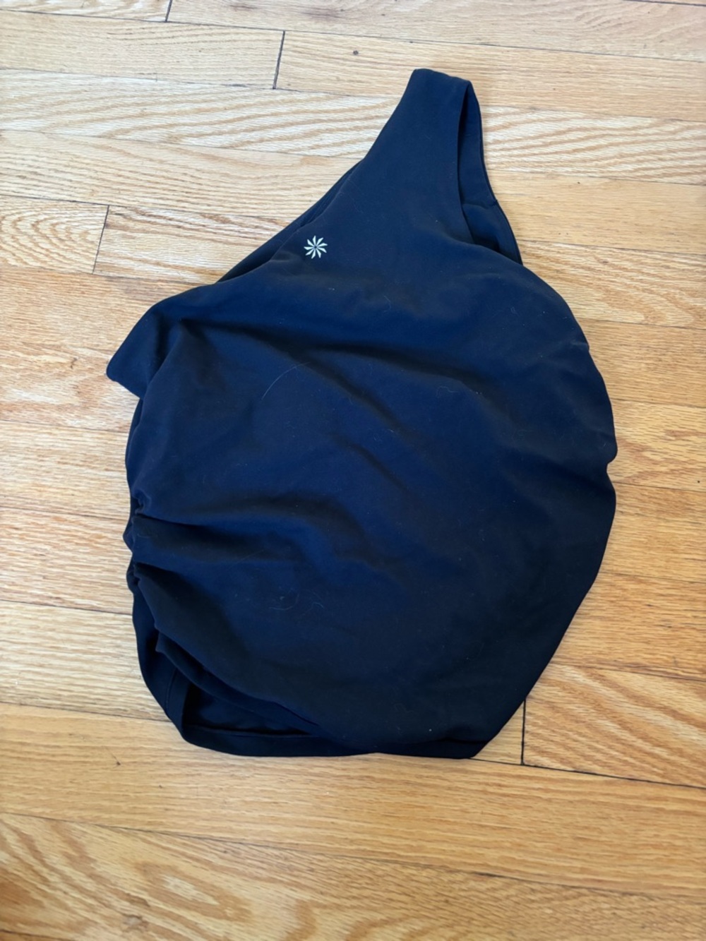Athleta Black Transcend one shoulder rouched top